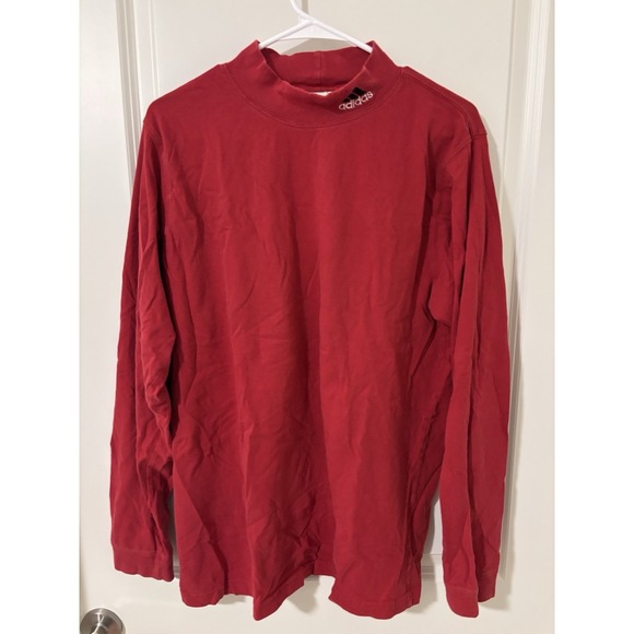 Vintage 90's Adidas Red Mock Neck Long Sleeve Shirt Size Large EUC‎ - Picture 1 of 5